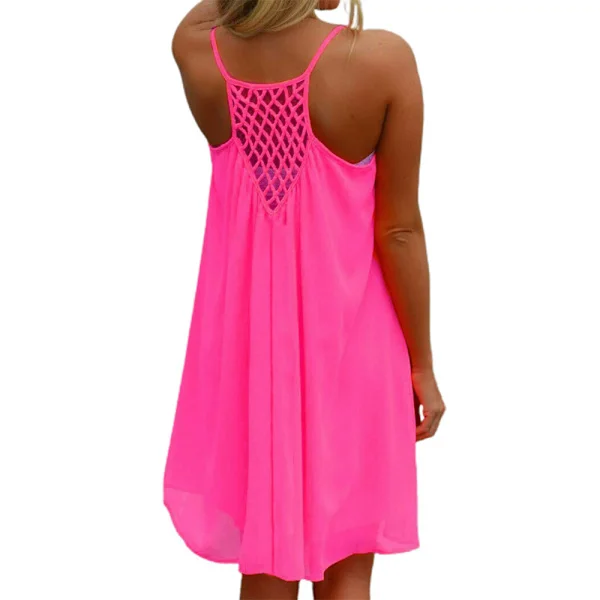 Dam sommarklänning ärmlös avslappnad swing strandklänning fluorescerande rosenröd 3XL