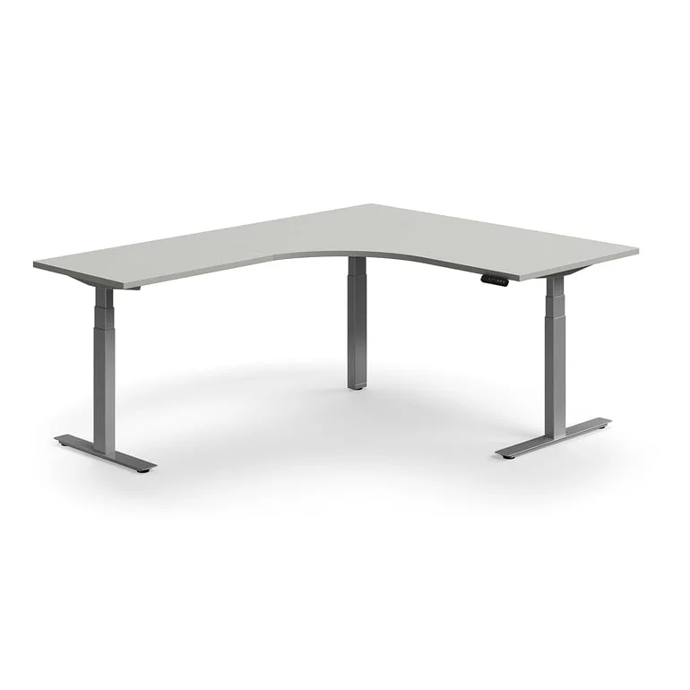 Standing desk QBUS, dual motor, L-shaped, 1600x2000 mm, silver frame, light grey