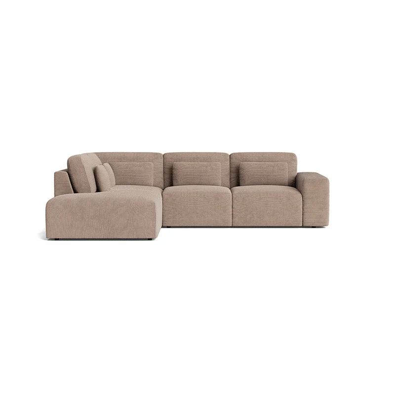 Messina hjørnesofa, venstrevendt - Ribcord Mørk Beige - 288x225x80cm - Slidstærk hjørnesofa med Nozag fjedre og massiv egefødder - Sofa, hjørnesofa