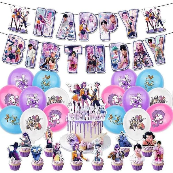 Kpop Demon Hunters Bursdagstema Festdekorasjoner Banner Kake Ballonger Festrekvisita Sett for Barn (LGL)