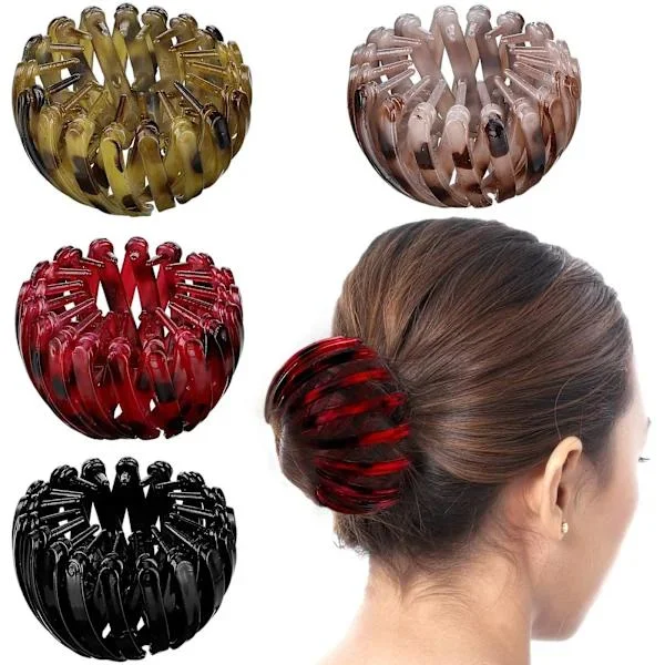4 stk Vintage Geometriske Uttrekkbare Hårspenner Hestehaleholder Klemme Fuglerede Form Hårklemmer Hår Donut Bun Maker Hårstylingverktøy for Kvinner