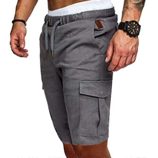 [KK] 【jia】Elastiske Cargo Shorts til Mænd Sommer Casual Jogger Combat Bukser Lysegrå