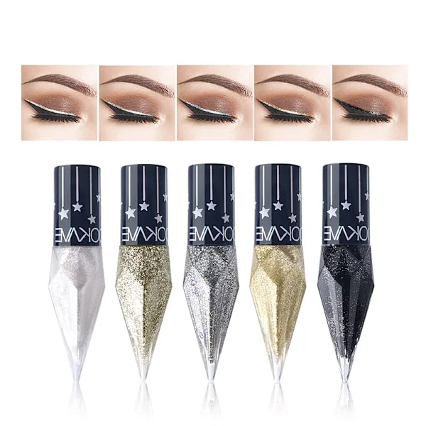 Glitter Eye Liner Liquid, 5 Colors Sparkling Diamond Metallic Eyeliner - Gold, Black, Silver, White - Waterproof Lasting Shimmer & Eyeshadow Fluid, Da