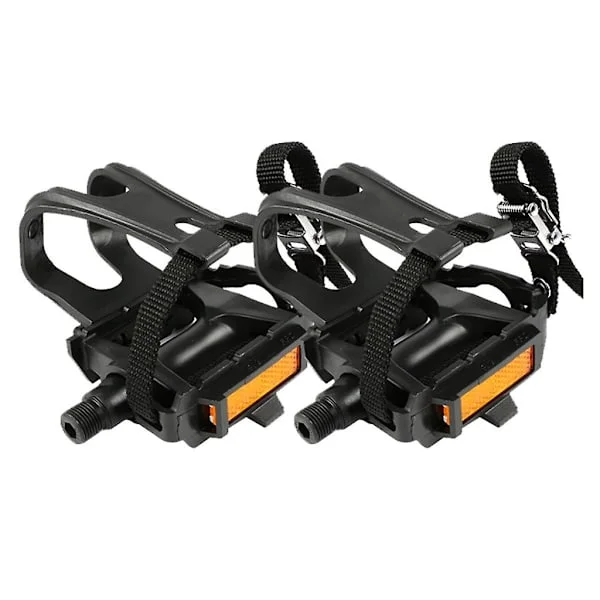 Bike Pedals with Straps and Toe Clip for Spin Bike and Outdoor Bikes