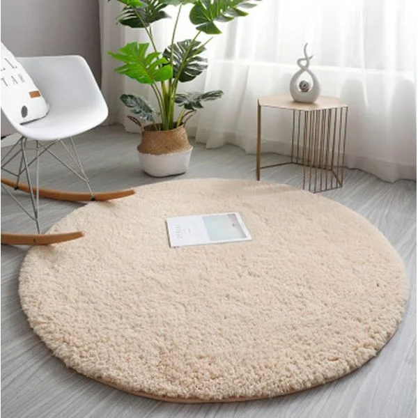 Beige pyöreä kylpymatto Ø 60 cm Vaalea kameli Yksivärinen pehmeä lampaan sametti pyöreä matto makuuhuone olohuone tatami lattiamatto kelluva ikkuna--