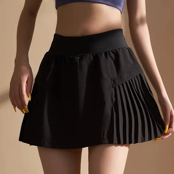 Cloud Hide Sport Plisseret Nederdel Tennis Nederdele Kvinder Træning Golf Fitness Lomme Shorts Høj Talje Hurtigtørrende Sports Shorts Sort Sort Sort M