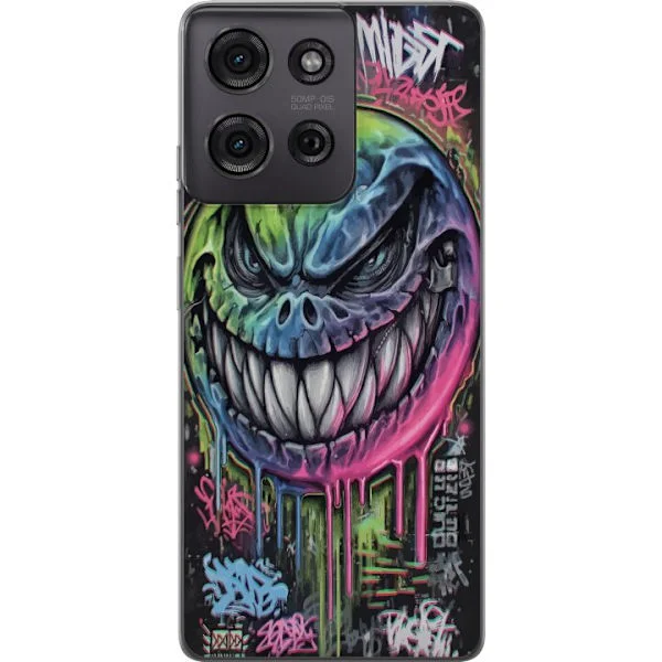 Kompatibelt Mobilskal till Motorola Moto G75 Kaxigt graffitiinspirerat motiv med färgstark skalle och neonliknande detaljer