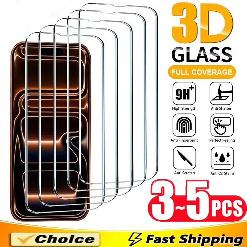 AliExpress - 3-5Pcs Klar Glas Film Für iPhone 17 15 16 Pro Max Plus Screen Protector Für iPhone 13 12 11 14 PRO XR X XS MAX Gehärtetes Glas