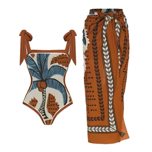 2026 Kvinnor Baddräkt Bikini Baddräkt Topp Klänning Set Blomstermönster Dam Baddräkt Tvådelad Kostym Mode Dam Baddräkter