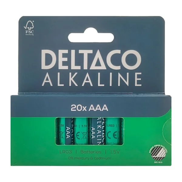 Deltaco Alkaline AAA-batterier 20-pack / AAA-batterier LR03 / A