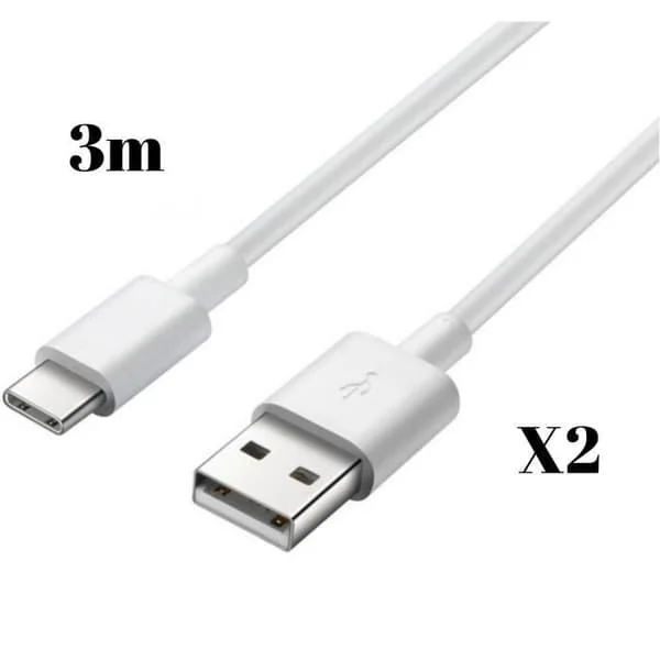 USB-C-kabel för Samsung Galaxy Tab S6 Lite 10.4 - Tab A 8.4 - Tab A7 10.4 - Tab A7 Lite 8.7 - Vit 3 Meter [Paket 2] Phonillico
