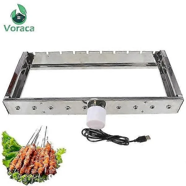 Automatisk BBQ-grill i rustfritt stål med flip-funksjon for utendørs bruk med 10 grillklistremerker, justerbar bredde grillspyd rulleverktøy - Perfekt