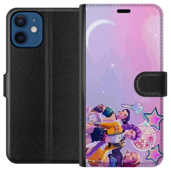 Kompatibelt Lommeboketui til Apple iPhone 12 mini Fargerikt motiv med diskofeber, stjerner og trendy jenter i rosa og lilla toner for en festlig føle