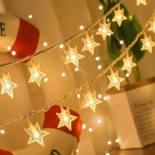 Stjerne-lyslenke – 3 meter, 20 LED-lys, USB-drevet – Vanntette varmhvite blinkende lys for soverom, fester, juletrær og bryllupsdekor