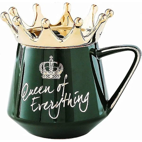 Queen of Everything Krus, Keramisk Kunstkrus med Kronelåg og Ske, Keramisk Kaffekop Gave til Veninde Lærer Kæreste Kone