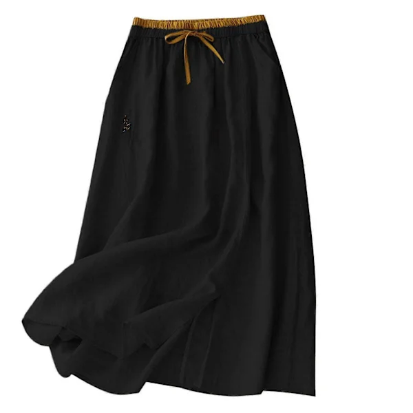 Mellomlange skjørt i bomull og linblanding for kvinner som gir bevegelsesfrihet og styling Midi-skjørt Svart XXL