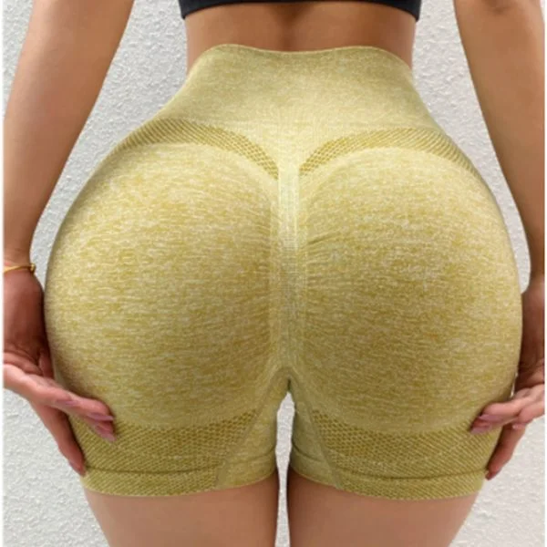 Butt Lifting Yoga Shorts Høy Midje Magekontroll Sømløs Høy Elastisk Dame Treningsshorts for Yoga Fitness Løping Gul L 60‐80kg/132.3‐176.4lb