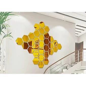 3D Mirror Wall Stickers Hexagon Vinyl Removable Decal Home Decor Art DIY 3 Sizes (126mm*110mm*63mm Mirror Gold)
