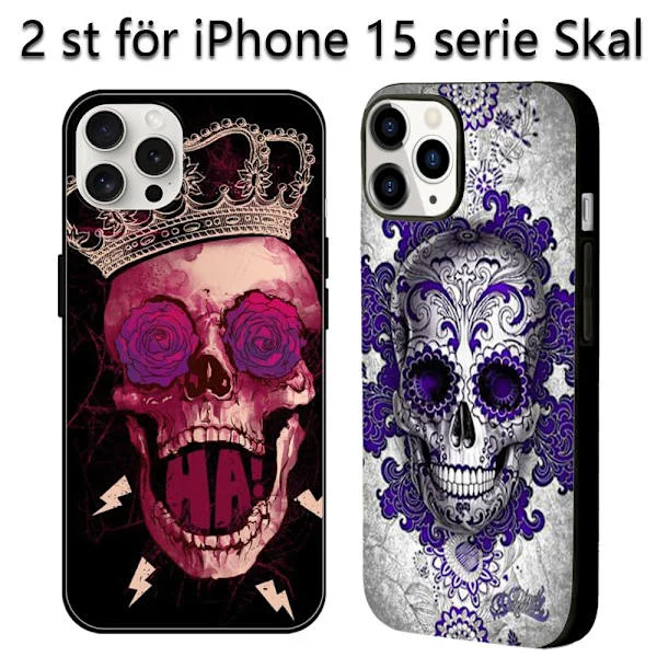 2 stk. Skull iPhone 15 Plus Beskyttende Smart Cover, Fantastisk iPhone 15 Pro Max Cover Kvinder til iPhone 15 Plus Pro Max