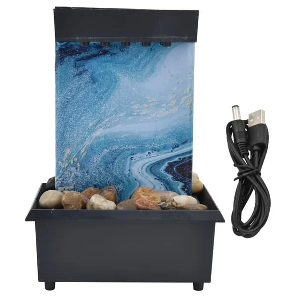 3V USB Marble Water Fountain Ornament LED Tabletop Fountain with Stones for Home Office Desk Decoration