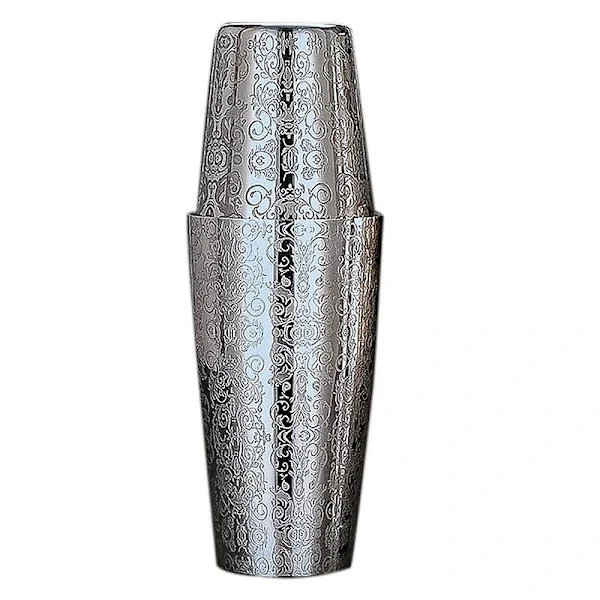 【xj】Boston Cocktail Shaker Gravyr Martini Bar Cocktail Shaker Rostfritt Stål Flair Blandnings Tenn Set P