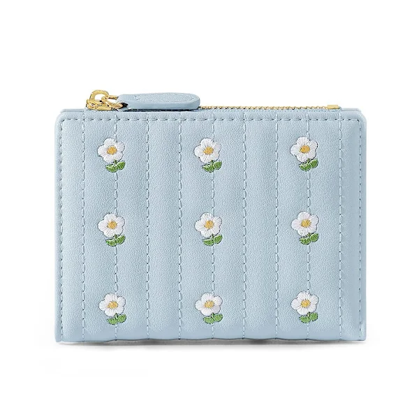 Small Wallet for Women, Three-Fold Wallet with Coin Compartment, Floral Pattern, Card Holder, Coin Purse with ID Window, Elegant, Light Grey