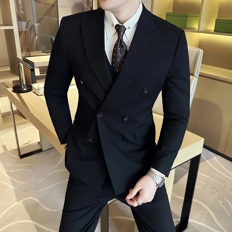 AliExpress - M-6XL Blazer Weste Hosen High-End-Marke grau schwarz Herren Casual Business Zweireiher Anzug Bräutigam Hochzeit schlanken Herren anzug