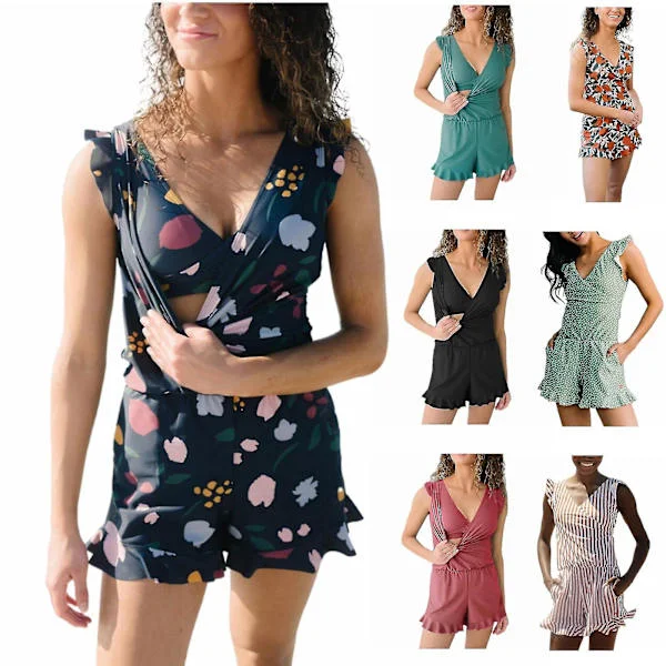 Plus Size Badetøj Romper Indbygget BH Aftagelig BH-skål, Enkelt Stykke Badetøj til Kvinder, Bygget Badetøj, Hurtigtørrende Kvinde Badetøj -GSL