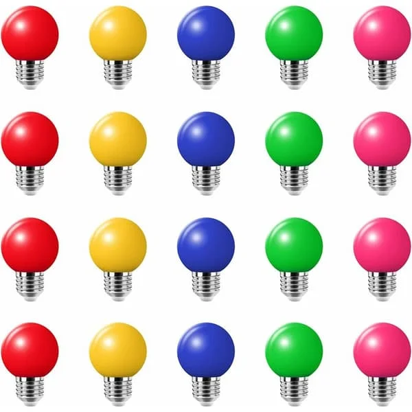 20 stk 3W E27 fargede lyspærer, ensfargede LED-lamper, 100LM julelampe 220V fest små fargede bobler, 180° LED-lampe (4 per farge)