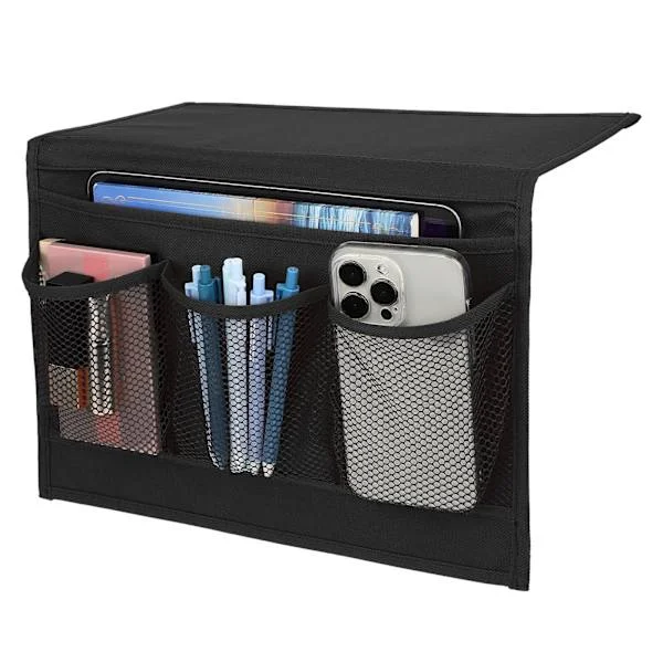 Sengebordsopbevaringstaske med 4 lommer, sengebakke Oxford stof sengebordsorganisator sofa sengebord hængende holder sengehyldetaske