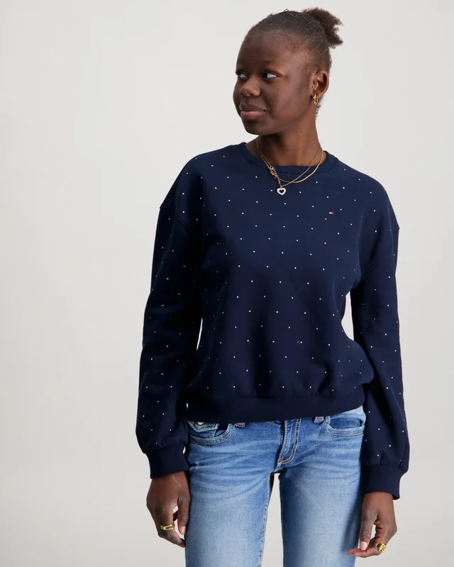 Tommy Hilfiger FESTIVE STUD CREW NECK Blå Genser Jente - Kids Brand Store
