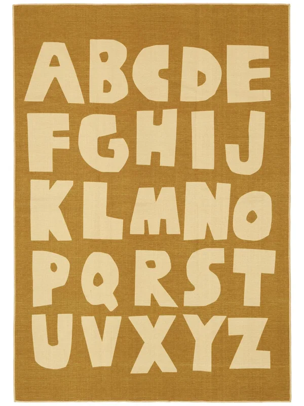 Alphabet Tappeto Bambini Lavable 100X160 Piccolo Giallo Mostarda/Giallo Chiaro Numero Tappeti Cotone