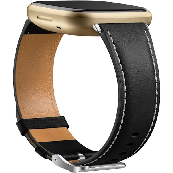 Lærreim Kompatibel med Fitbit Versa 3/Fitbit Sense 2/Sense Reim, Ekte Lær Elegant Erstatningsreim, Svart