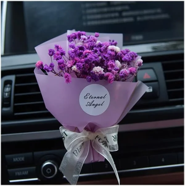 Tørret blomst Gypsophila bil aromaterapi klips, Gypsophila tør blomsterbuket bil klips, bil luftfrisker, bil luftventil klips til kvinder, lilla