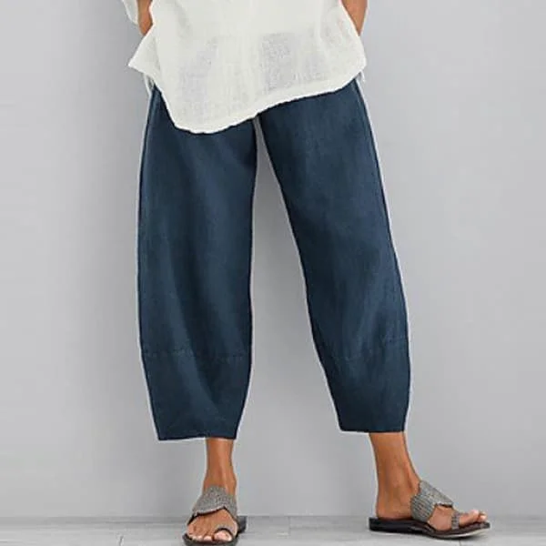 【NX】Women's Summer Casual Loose Cotton and Linen Solid Color Wide Leg Pants Navy