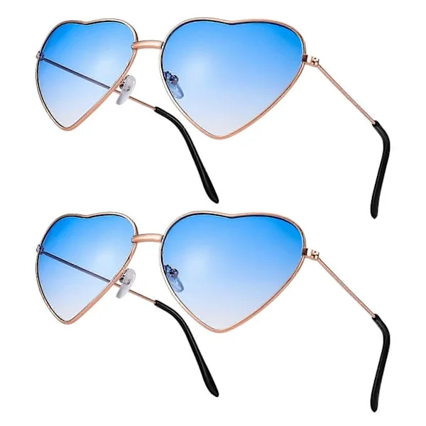 2 Par Hippie Glasögon - Retro Hjärformade Solglasögon 60-tals 70-tals Stil Hjärta Glasögon Festival Tillbehör för Hippie Maskerad Tillbehör (Blå)