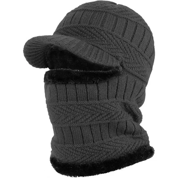 Vinterstrikket balaklava lue hatt med fleksibel halsvarmer, unisex vindtett varm ski ansiktsmaske for utendørssport