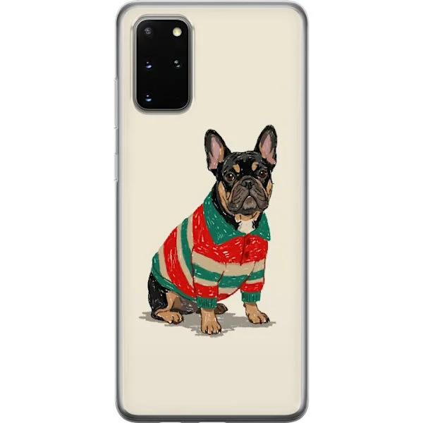 Kompatibelt Mobildeksel til Samsung Galaxy S20+ Søt bulldog i rød og grønn stripete genser med tegneseriestil og sjarmerende hundemotiv