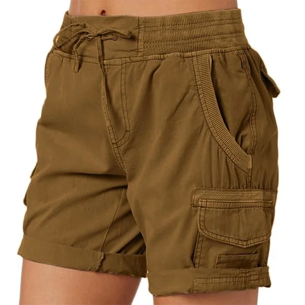 Cargo Shorts for Women, Summer, Loose Hiking Bermuda Shorts with Pockets, Casual Shorts to Waist Brown