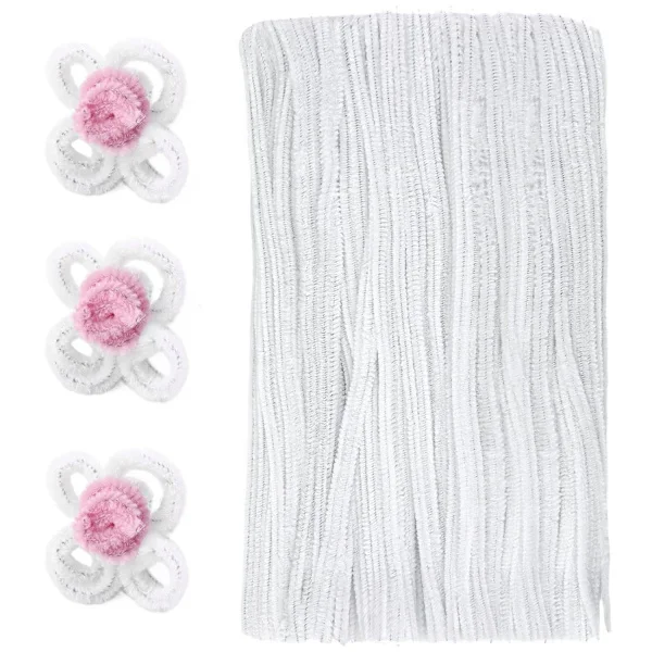 100 st Piprensare, Jul-färgade Piprensare för Hantverk, Chenille Stam Set, Bulk Piprensare för Kreativa Dekorationer, DIY Material Vit