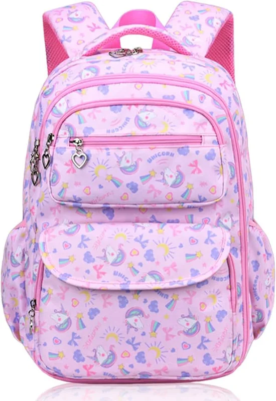 Backpack for Boys and Girls Ages 7-12, School Bag, Waterproof Kids Backpack, Multi-Compartment Backpack Pink