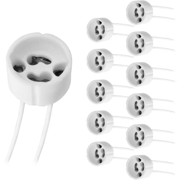 GU10 Spot-sokkel med silikonkabel, 0-250V 2A maks. Standard GU10-sokkel keramisk base, adapterkontakt, pakke med 12