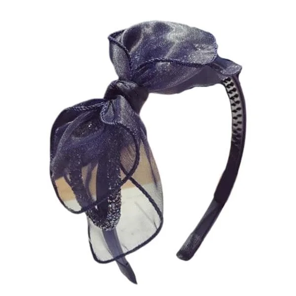 Elegant Mesh Bow Headband High Skull Headband 1920s Fascinator Headband for Women's Tea Party Hair Styling Ornament - Navy Blue Navy Blue