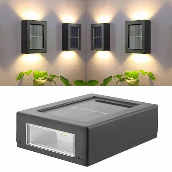 2-Pack Solcellslampa för Fasad, Vägg, Trapp | Utomhus Fasadbelysning Solcell Svart