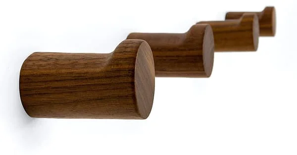 Natural Wood Wall Hooks - 4-Pack - Wall Mounted Modern Wooden Coat Rack - Handmade Mi