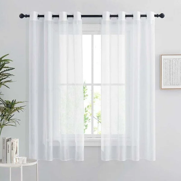 Valkoiset läpikuultavat verhot, 2 lyhyen verhon setti 132 x 160 cm Kodin sisustus Makuuhuone Keittiö, Organza Tylli Renkailla Läpinäkyvä Valonsuodatin
