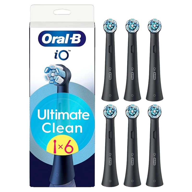 Oral-B iO Ultimate Clean Børstehoveder Sort 6 stk, Medicin & Pleje, Tandbørster, El-tandbørster