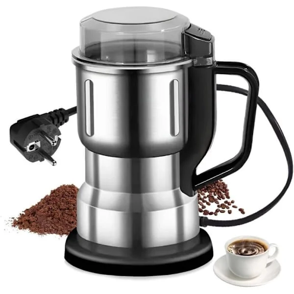 LULUWA Elektrisk Kaffekvarn - 200W Elektrisk Kryddkvarn i Rostfritt Stål 500ml för Kaffe, Kryddor, Nötter, Socker