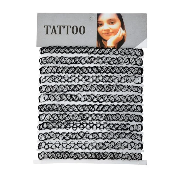 12 Stycken Vintage Hippie Stretch Tattoo Choker Halsband Elastiska Choker Halsband Plast Fiskelina Tattoo Halsband