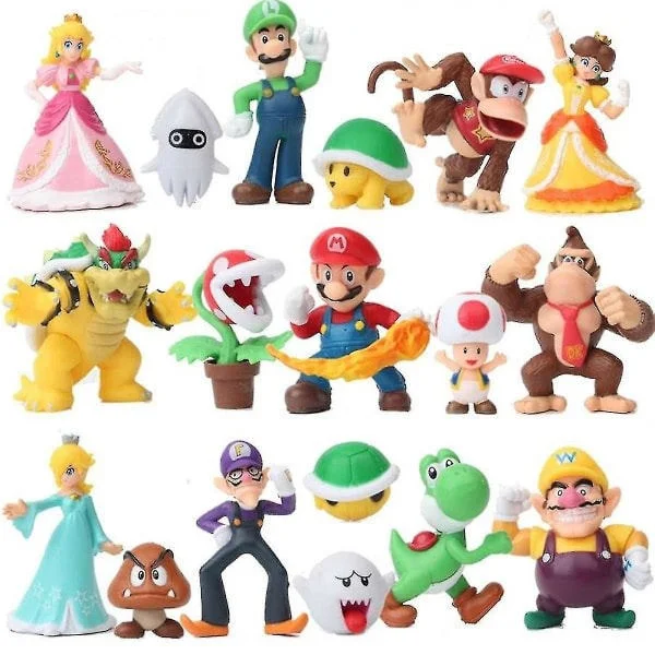SQBB Super Mario Green Treasure Mushrooms Peach Princess Luigi Donkey Kong Set Anime Action Figures Dolls Model Toys For Children Gift null none